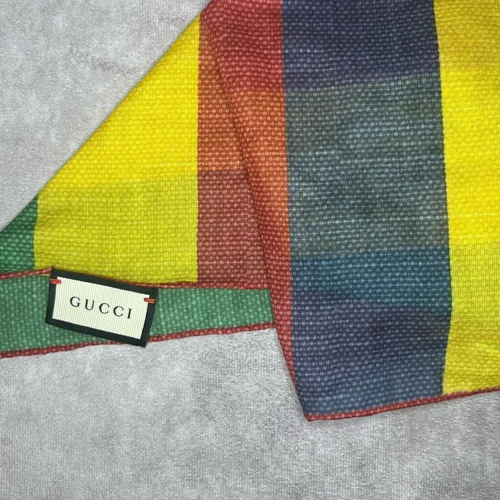 GUCCI New Multicolor Cotton Baiadera Square Scarf Stripe - Picture 4 of 8